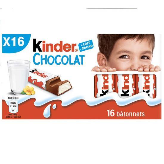 Kinder Chocolat - Chocolat - Bâtonnets au chocolat - x16 - Gouter enfant 200 g