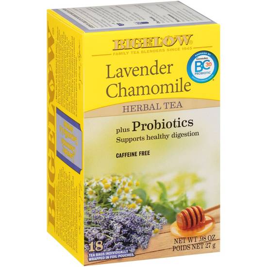 Bigelow Lavender Chamomile Herbal Tea with Probiotics, 18 CT