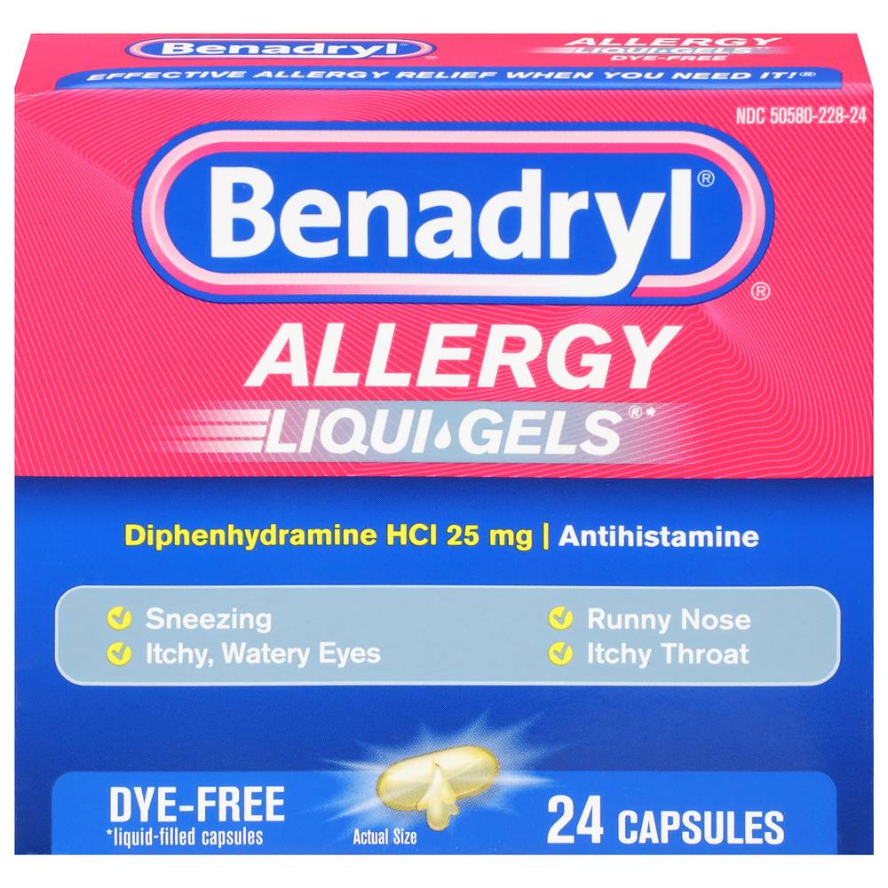 Benadryl Liqui-Gels Dye-Free Allergy Capsules (24 ct)