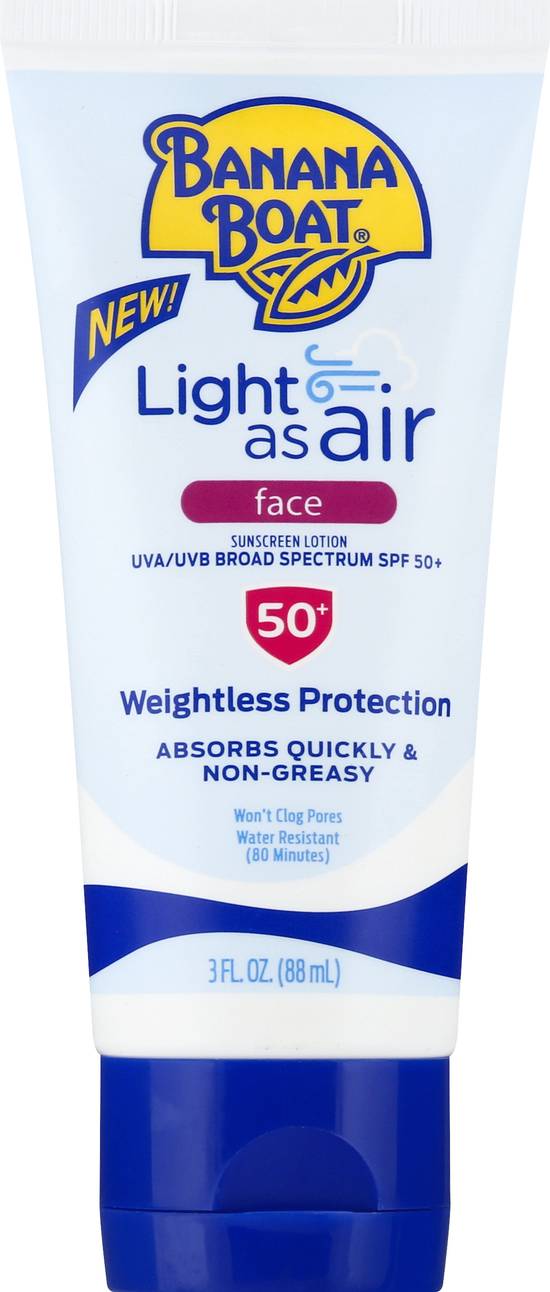 Banana Boat Light As Air Face Sunscreen Lotion Broad Spectrum Spf 50+ Weightless Protection