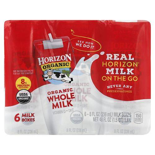 Horizon Organic Milk, Whole - 8.0 fl oz x 6 pack