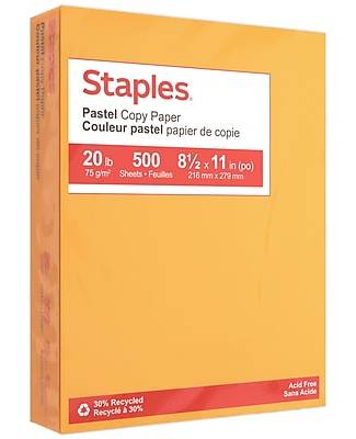 Staples Pastel 30% Recycled Color Copy Paper, 20 lbs., 8.5 x 11, Goldenrod, 500/Ream (14788)
