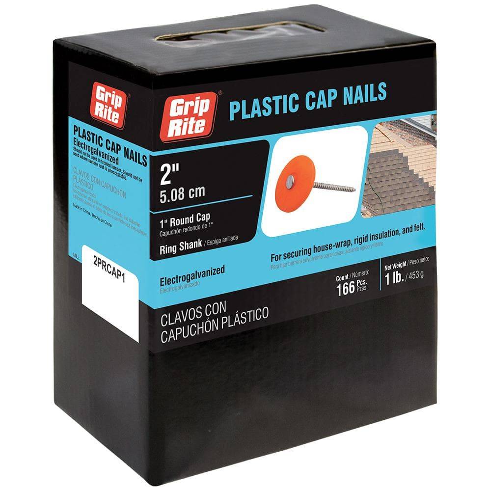 Grip-Rite 2 In. X 12-Gauge Plastic Round Cap Roofing Nails 1 Lb. Box