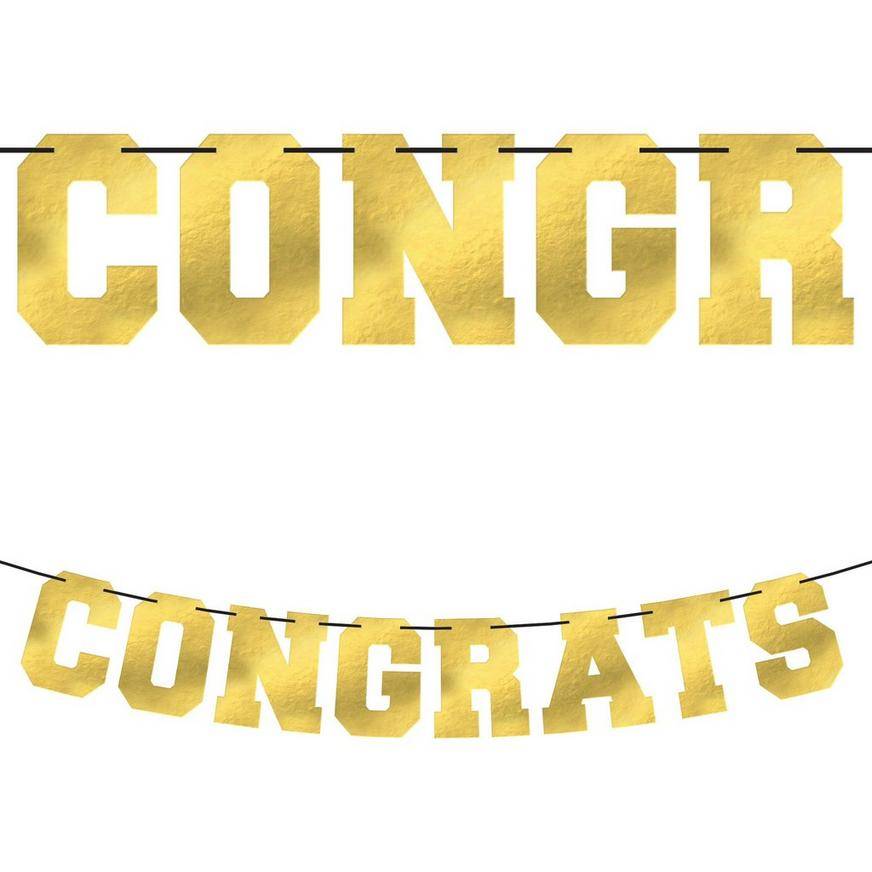 Party City Congrats Cardstock Ribbon Letter Banner (144 inch/metallic gold )