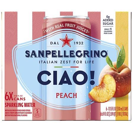 San Pellegrino Ciao Sparkling Water, Peach (6 x 11.15 fl oz)