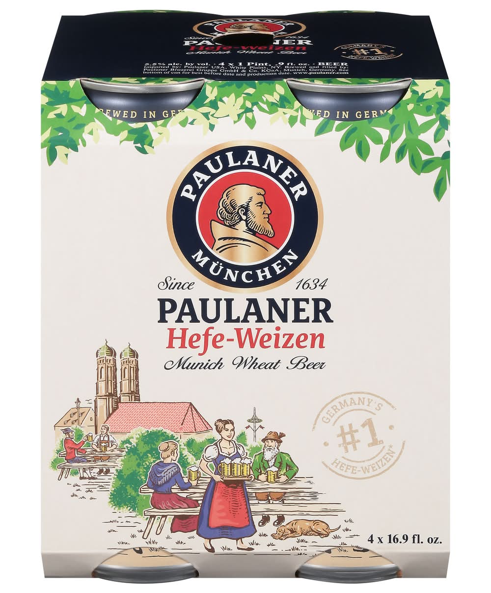 Paulaner Hefe-Weizen Munich Wheat Beer (4 x 16.9 fl oz)