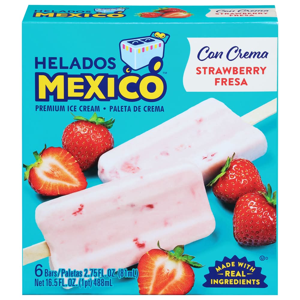 Helados Mexico Premium Ice Cream Bars, Strawberry Fresa (6 x 2.75 fl oz)