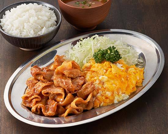 味噌とんたま定食(スープ付き) Miso Grilled Pork & Egg Set Meal (with Soup)