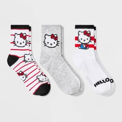 Hello Kitty Mid Crew Socks pack, Women, 4-10, Assorted (3 ct)