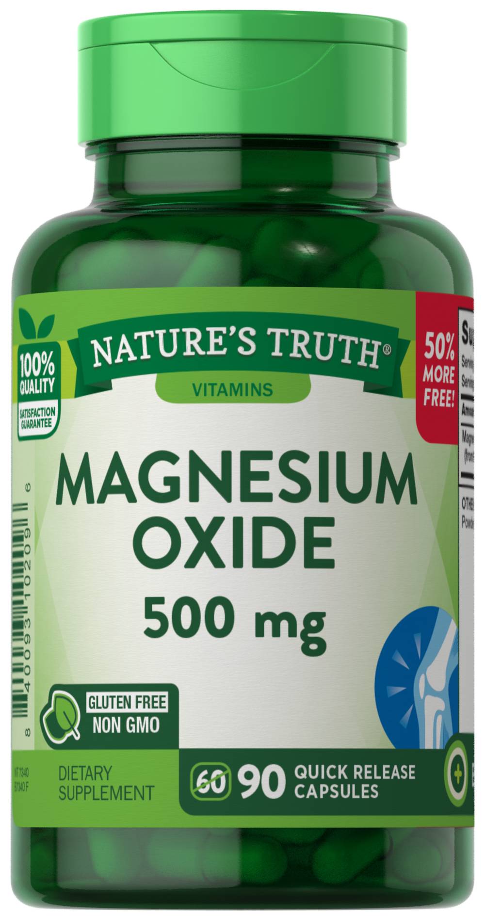 Nature's Truth Magnesium Oxide 500 mg Capsules (4.8 oz)