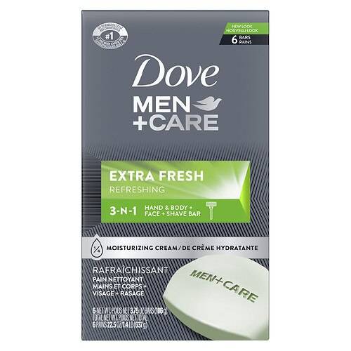 Dove 3 in 1 Bar Cleanser for Body, Face, and Shaving Extra Fresh - 3.75 oz x 6 pack
