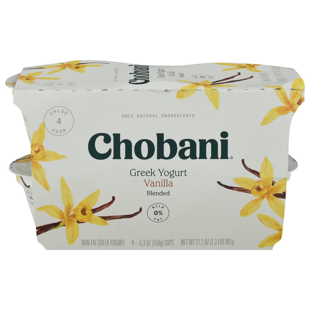 Chobani Non-Fat Vanilla Blended Greek Yogurt (5.3 oz, 4 ct)