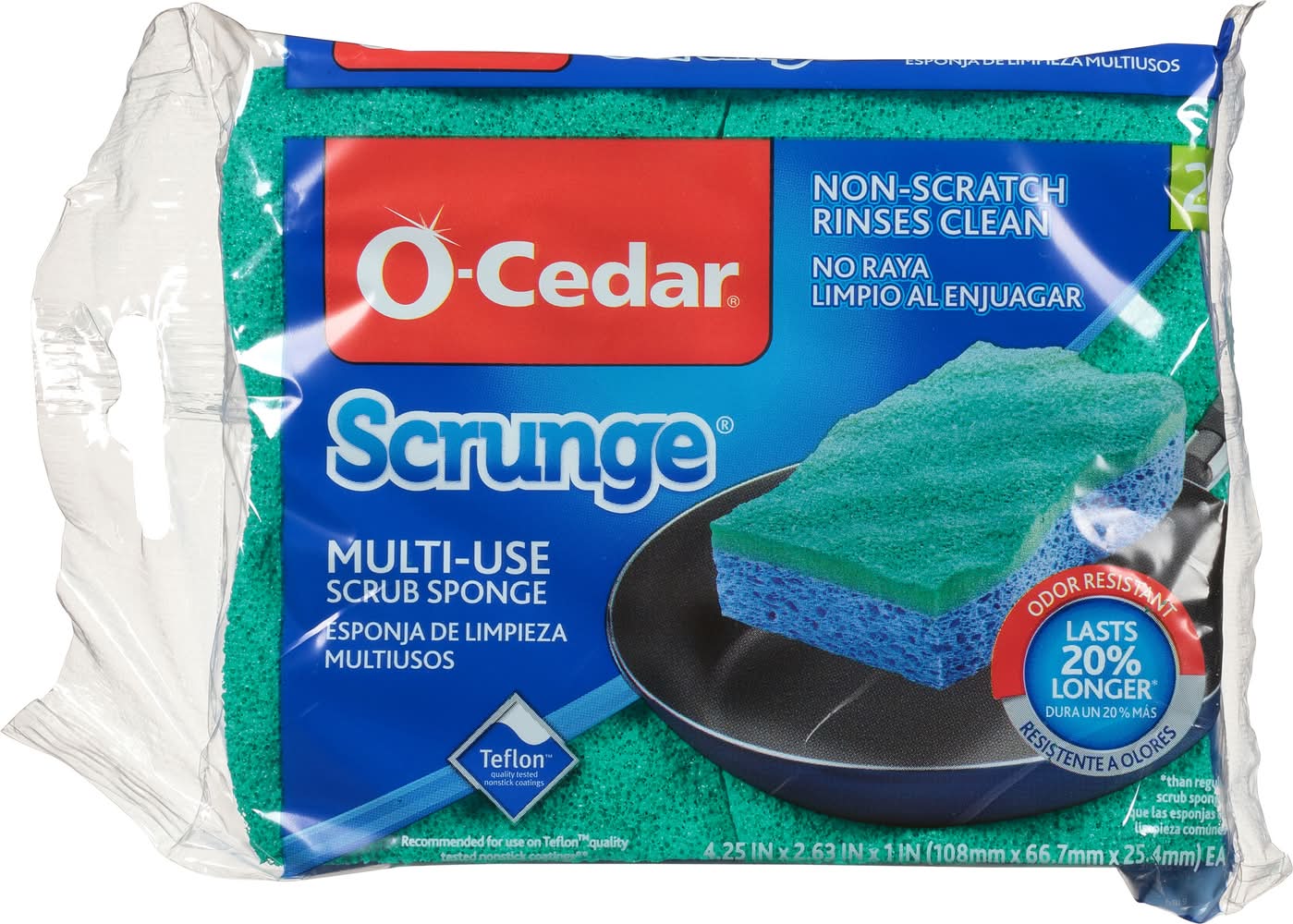 O-Cedar Multi-Use Scrub Sponge, Blue-Green (1.6 oz)