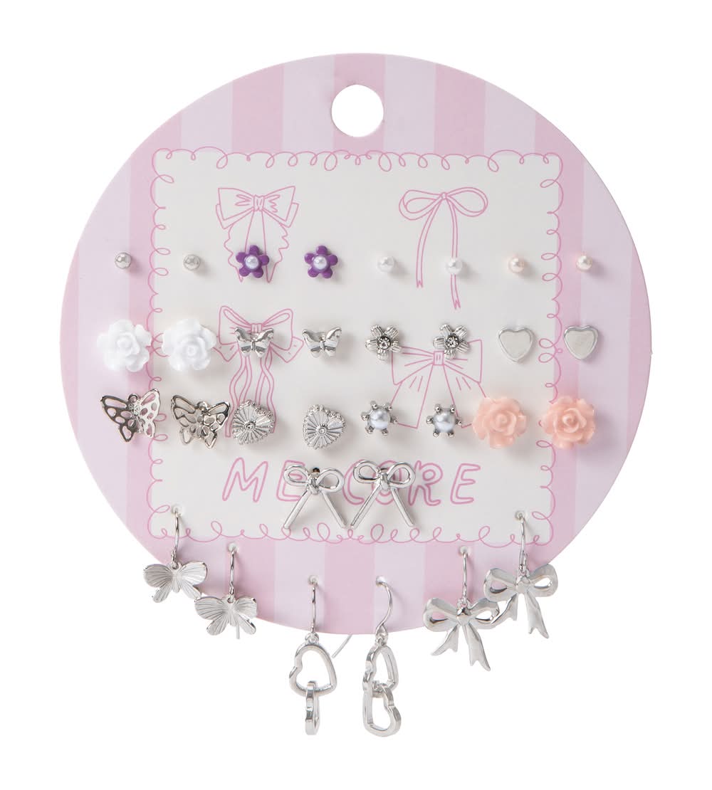 Earrings 16-Pack Silver Bows