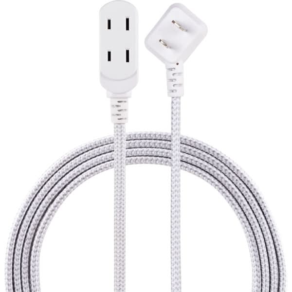Cordinate Braided 3-Outlet Indoor Extension Cord, 8', Gray/White, 39980-T1
