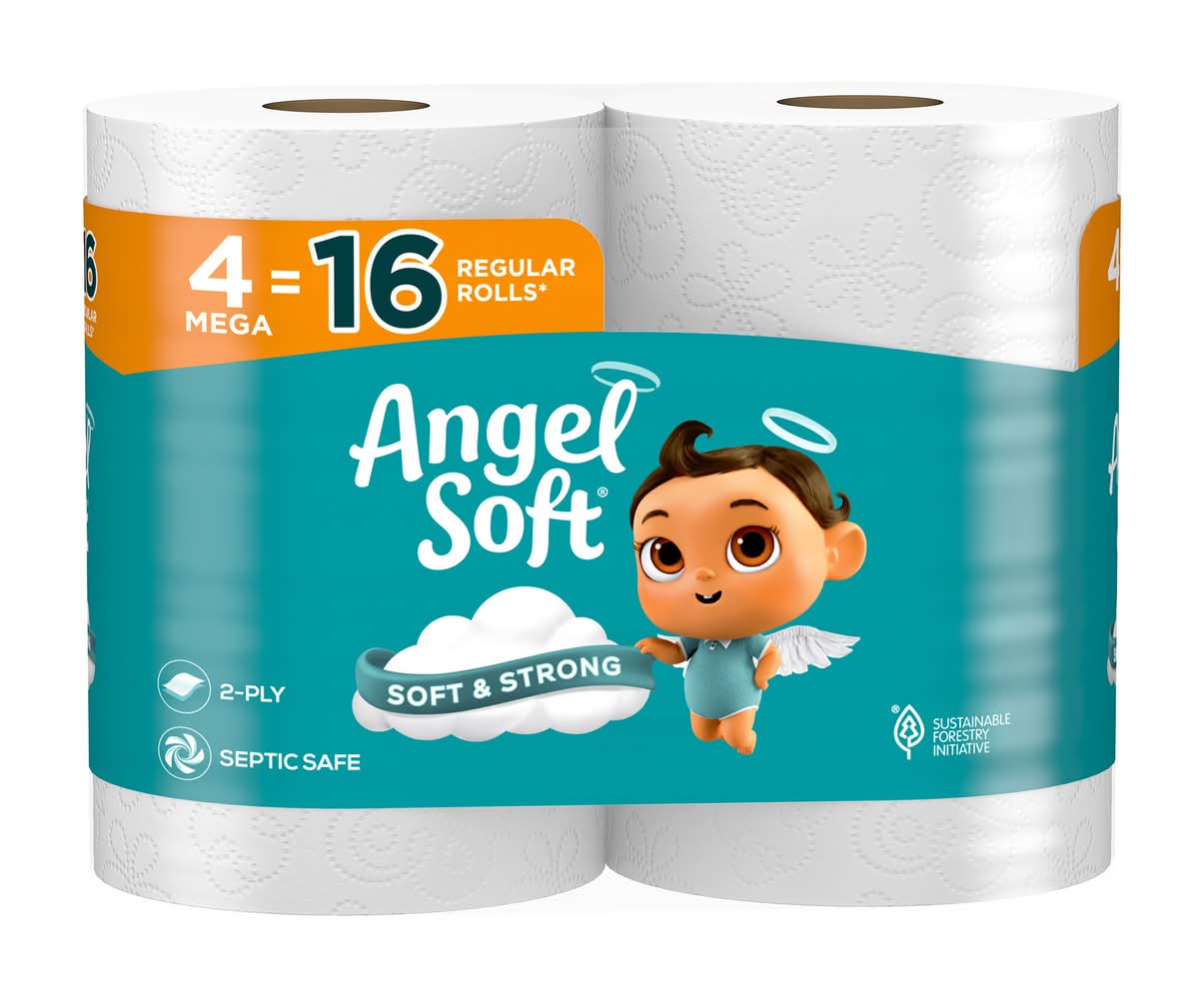 Angel Soft 2 Ply Soft & Strong Unscented Bathroom Tissue Paper, 3.8x4.0 in (4 ct)