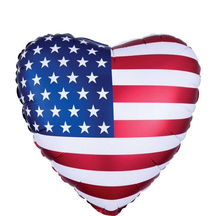 Uninflated American Flag Satin Heart Balloon, 17in