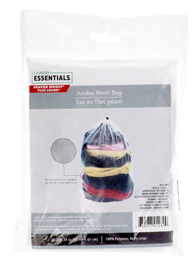 Essentials Jumbo Mesh Laundry Bags With Drawstrings, 36x24 in, White