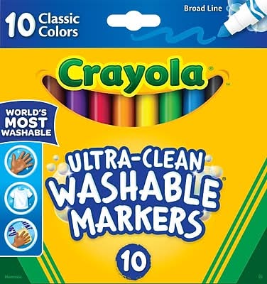 Crayola Ultra-Clean Washable Kid's Markers, Broad Point, Assorted Colors, 10/Pack (58-7851)