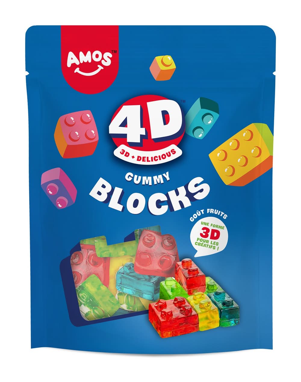 AMOS - Bonbon blocs 4d pour enfants, fruits (140g)
