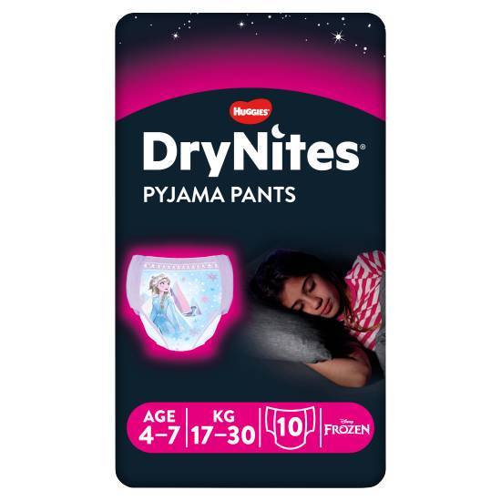 Huggies Drynites, Pyjama Pants, Girl, 4-7 Years (17-30kgs), 10 pants