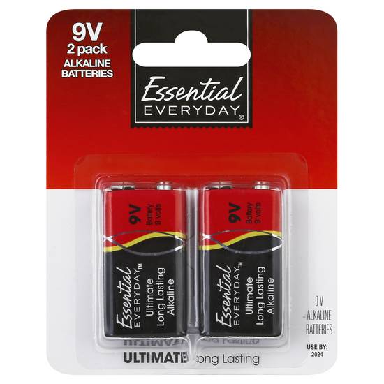 Essential Everyday 9v Ultimate Long Lasting Alkaline Batteries (2 ct)