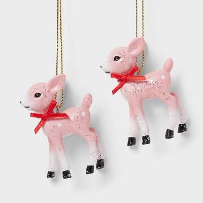 Wondershop Retro Small Deer Christmas Tree Ornament Set, Pink (2 ct)