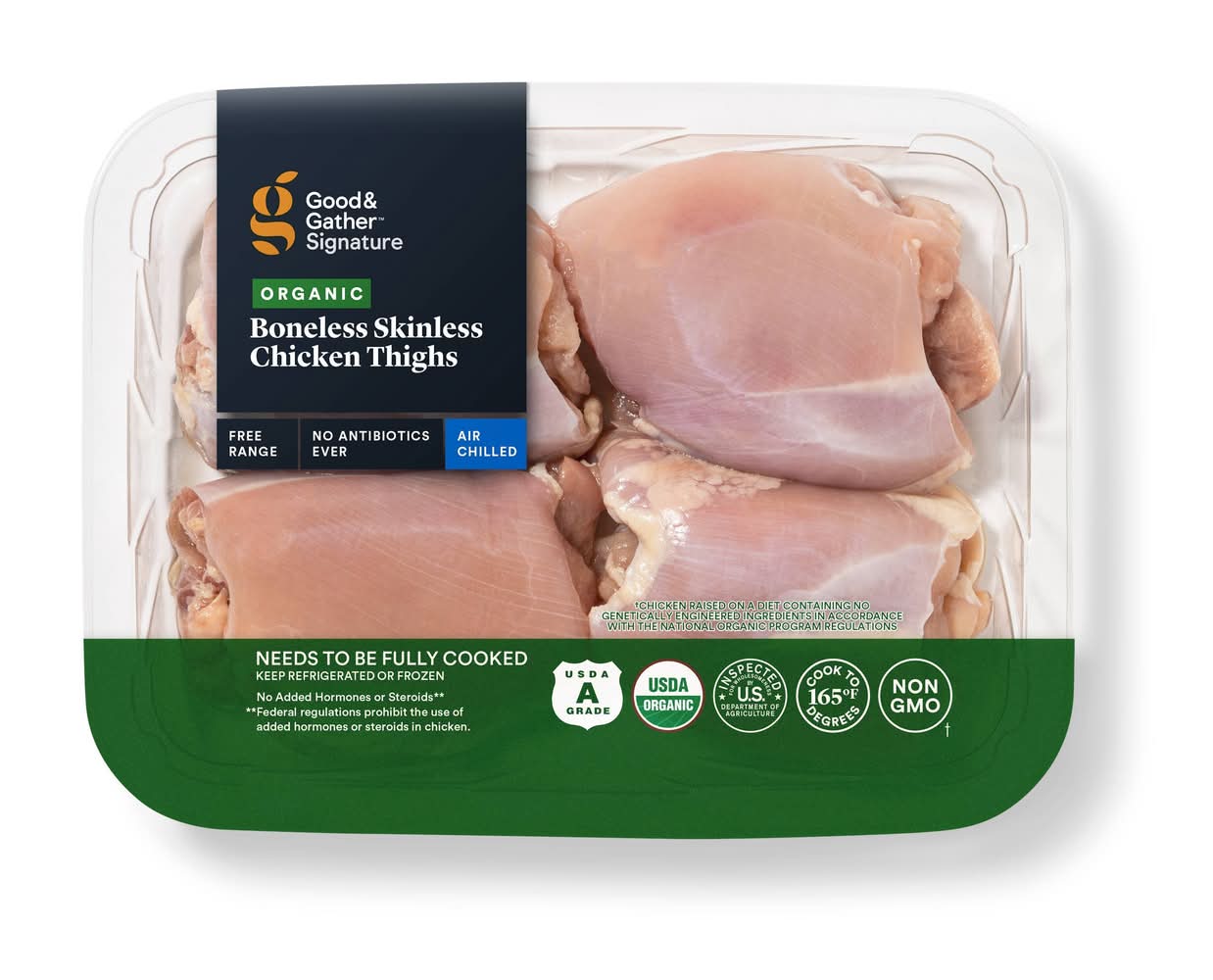 Fresh Organic Boneless & Skinless Air Chilled Chicken Thighs - 0.6-1.5lbs - price per lb - Good & Gather™
