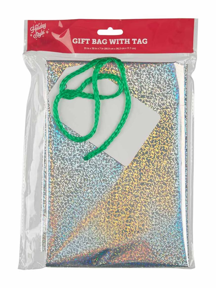 Holiday Style Oversized Christmas Gift Bag With Tag, 35x38x7 in, Assorted