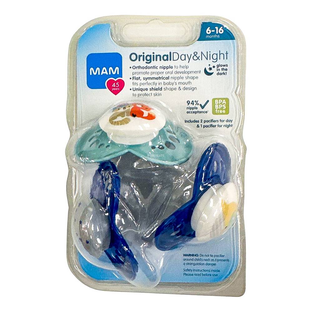 MAM Original Day & Night Pacifiers 6+ Months, Blue-Aqua (3 ct)
