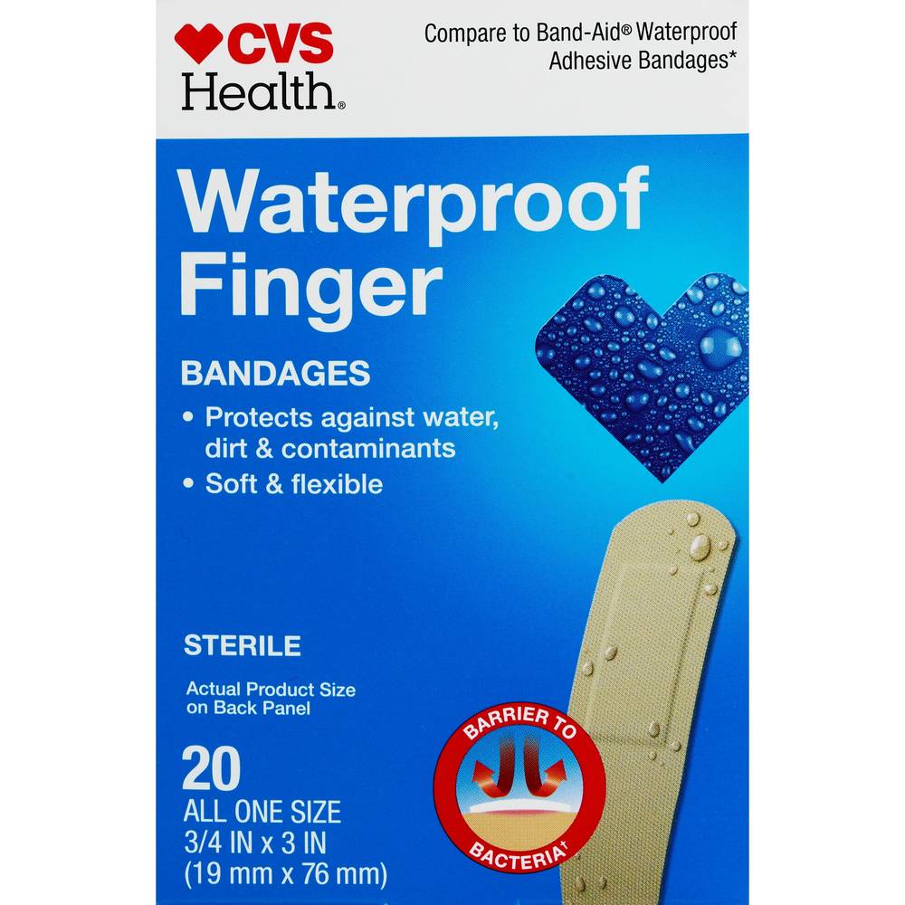 CVS Health Waterproof Finger Bandages, One Size, 20 CT