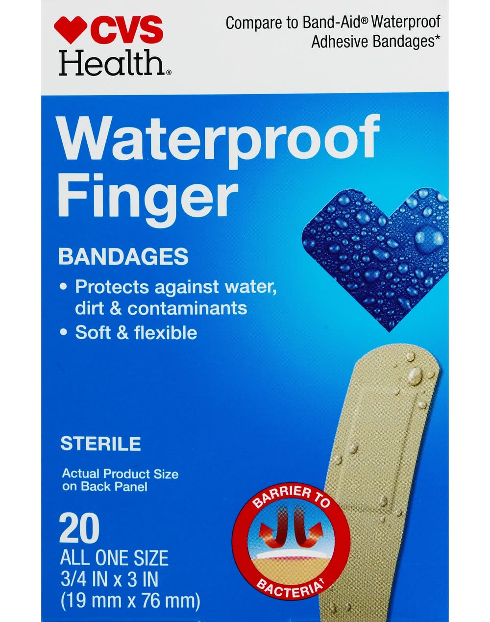 Cvs Waterproof Finger Bandages, One Size, 20 Ct