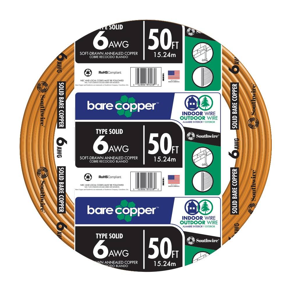 Southwire 50-ft 6-Gauge Solid Soft Drawn Copper Bare Wire (By-the-roll) | 10638592