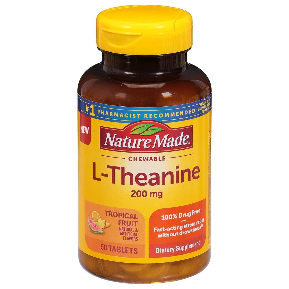 Nature Made L-Theanine 200mg Supplement For Stress Relief Chewable Tablets (tropical fruit)