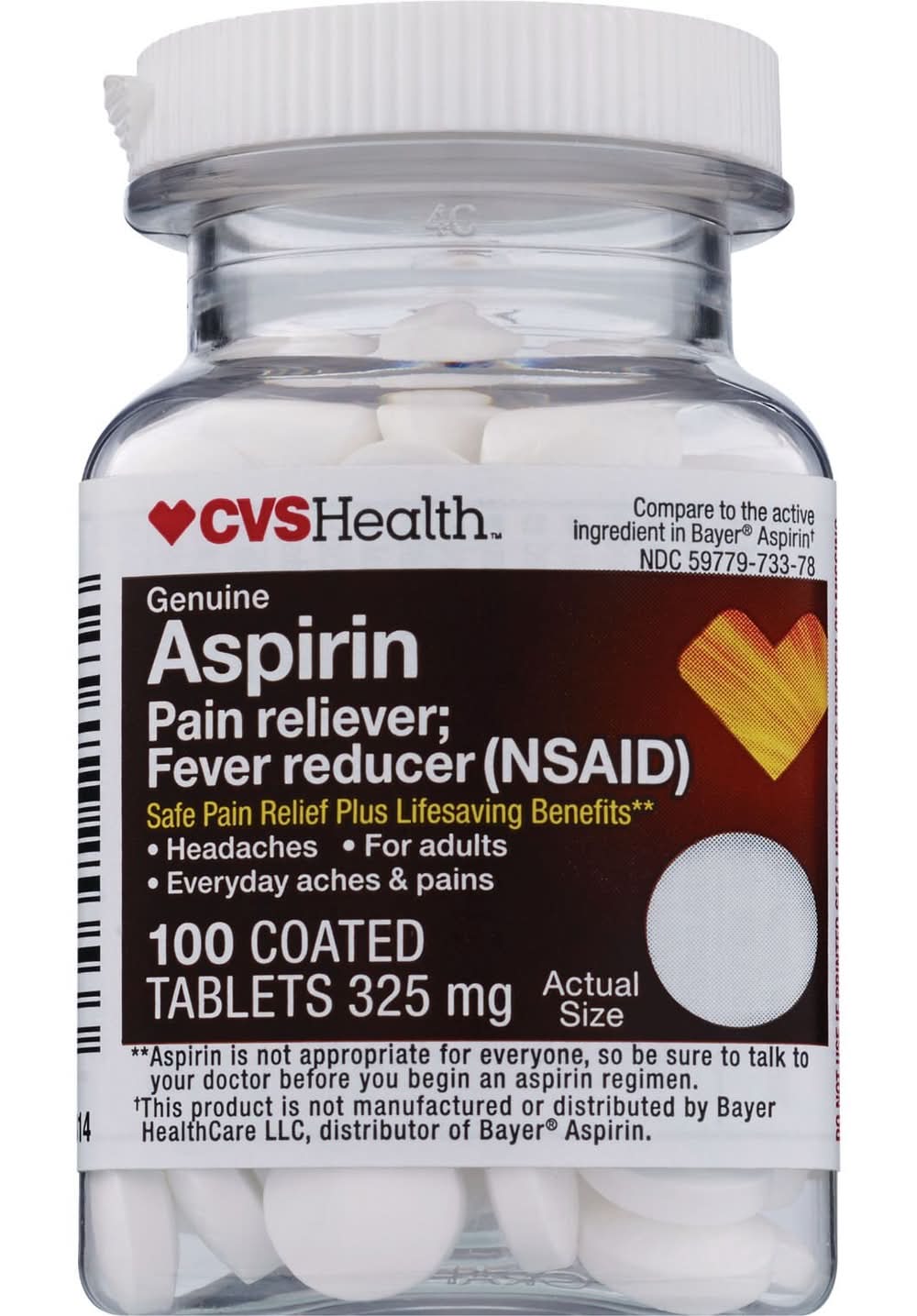 Cvs Regular Strength Aspirin 325 Mg Coated Tablets, 100 Ct