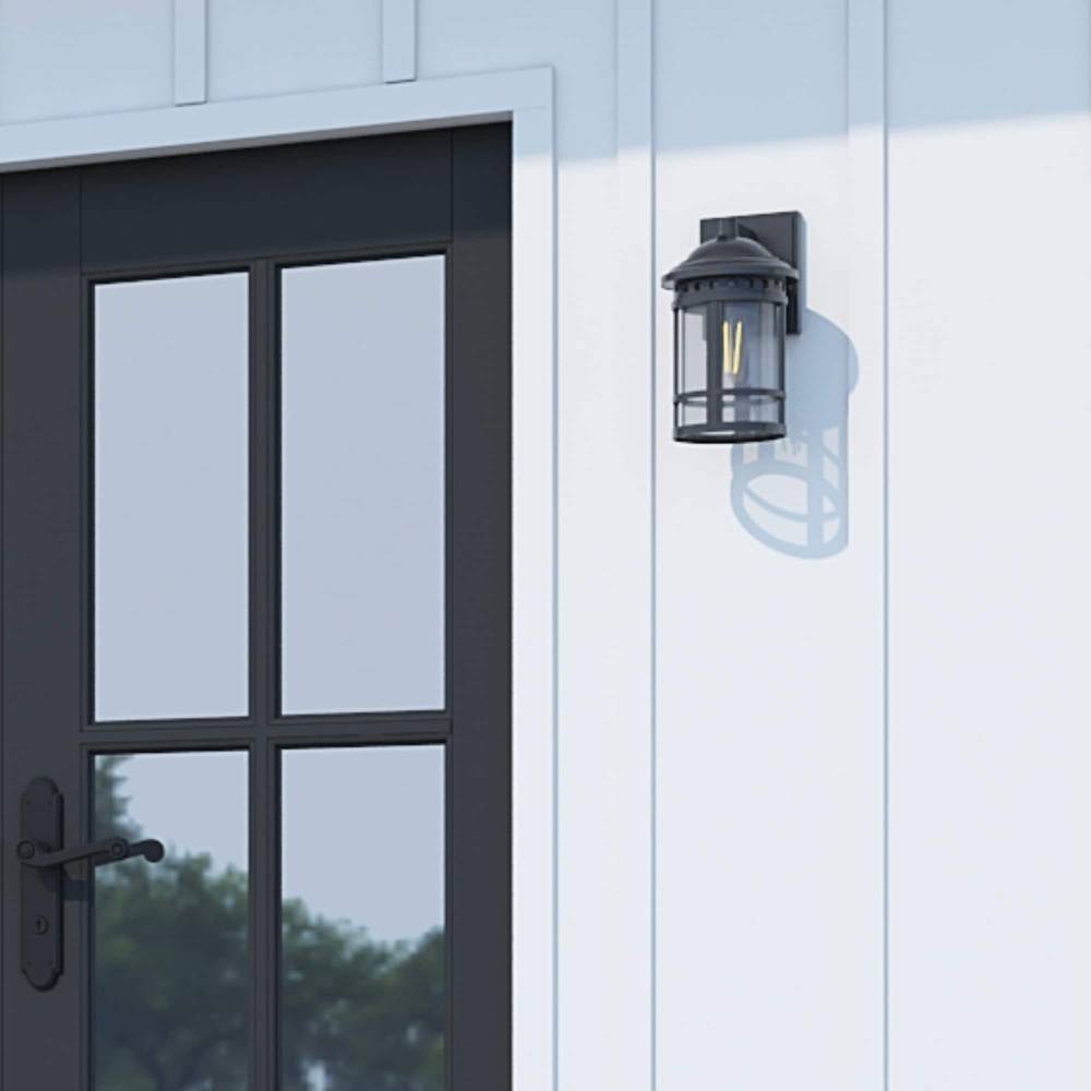 allen + roth St. Sean 1-Light 11.25-in H Matte Black Dusk to Dawn Led, Outdoor Wall Light | 42490