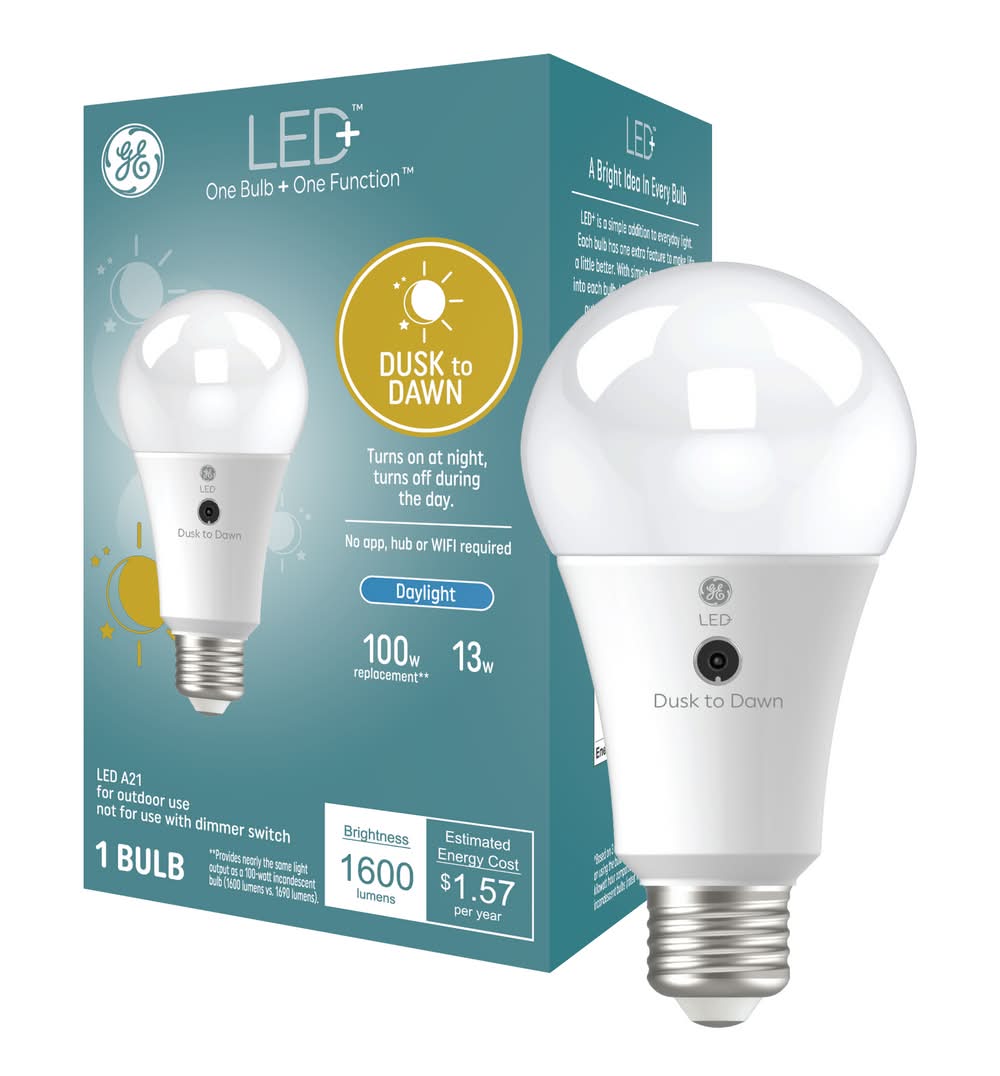 General Electric LED+ Dusk to Dawn 100 -Watt EQ A21 Daylight Medium screw base E26 LED General purpose Light Bulb