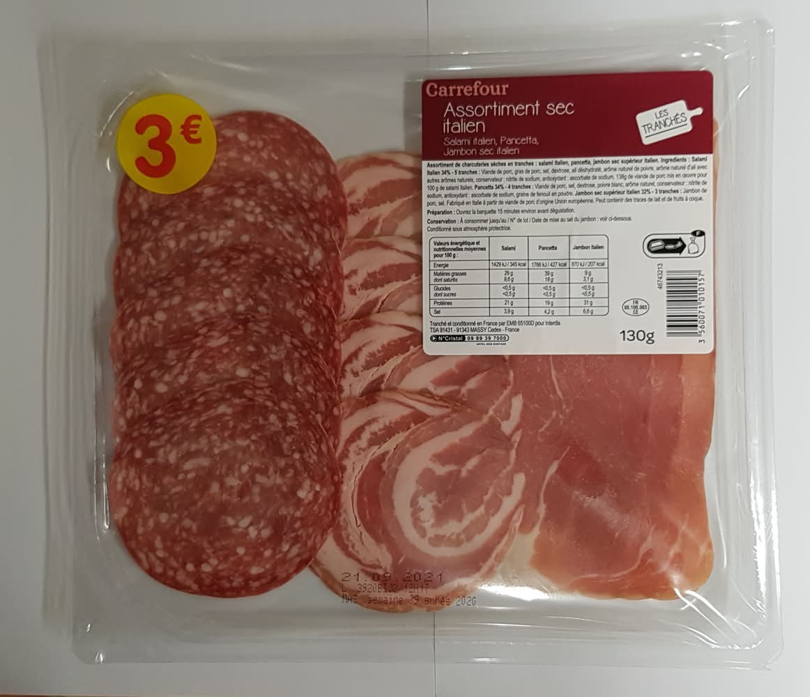 Carrefour - Variété sèche à l’italienne de salami pancetta et jambon (130g)