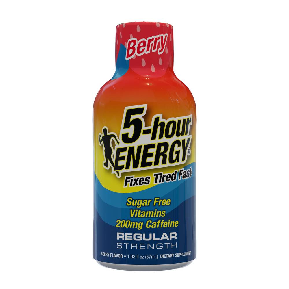 5-hour ENERGY Berry Flavored Sports Drink Shot - Zero Sugar, Packed with B Vitamins and Amino Acids - 1.93 fl oz Plastic Bottle | 500181