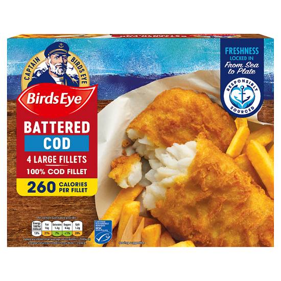 Birds Eye Battered Cod Large Fish Fillets (4 pack)