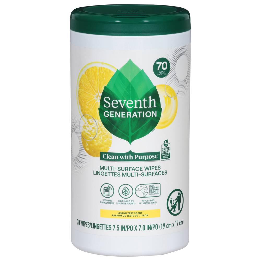 Seventh Generation Multi Surface Wipes, 7 In x 7 In (70 ct)