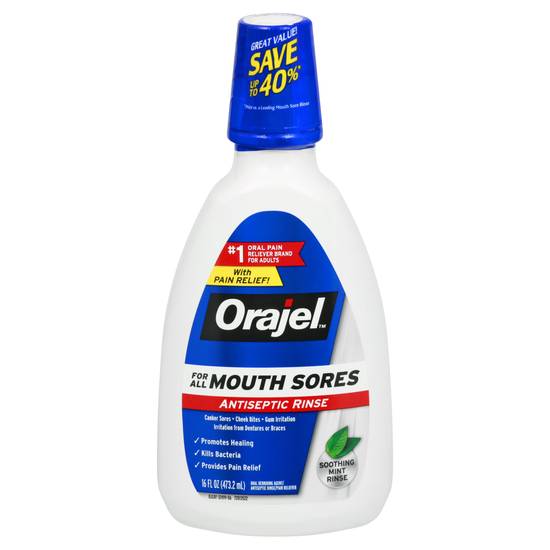 Orajel Antiseptic Rinse For All Mouth Sores Mint Flavor (16 fl oz)