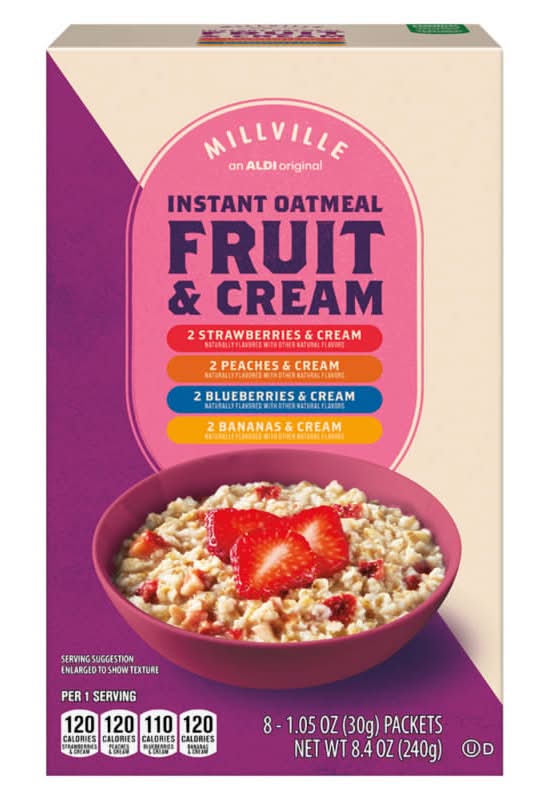 Millville Fruit & Cream Instant Oatmeal Variety pack, Assorted (8 x 1.05 oz)