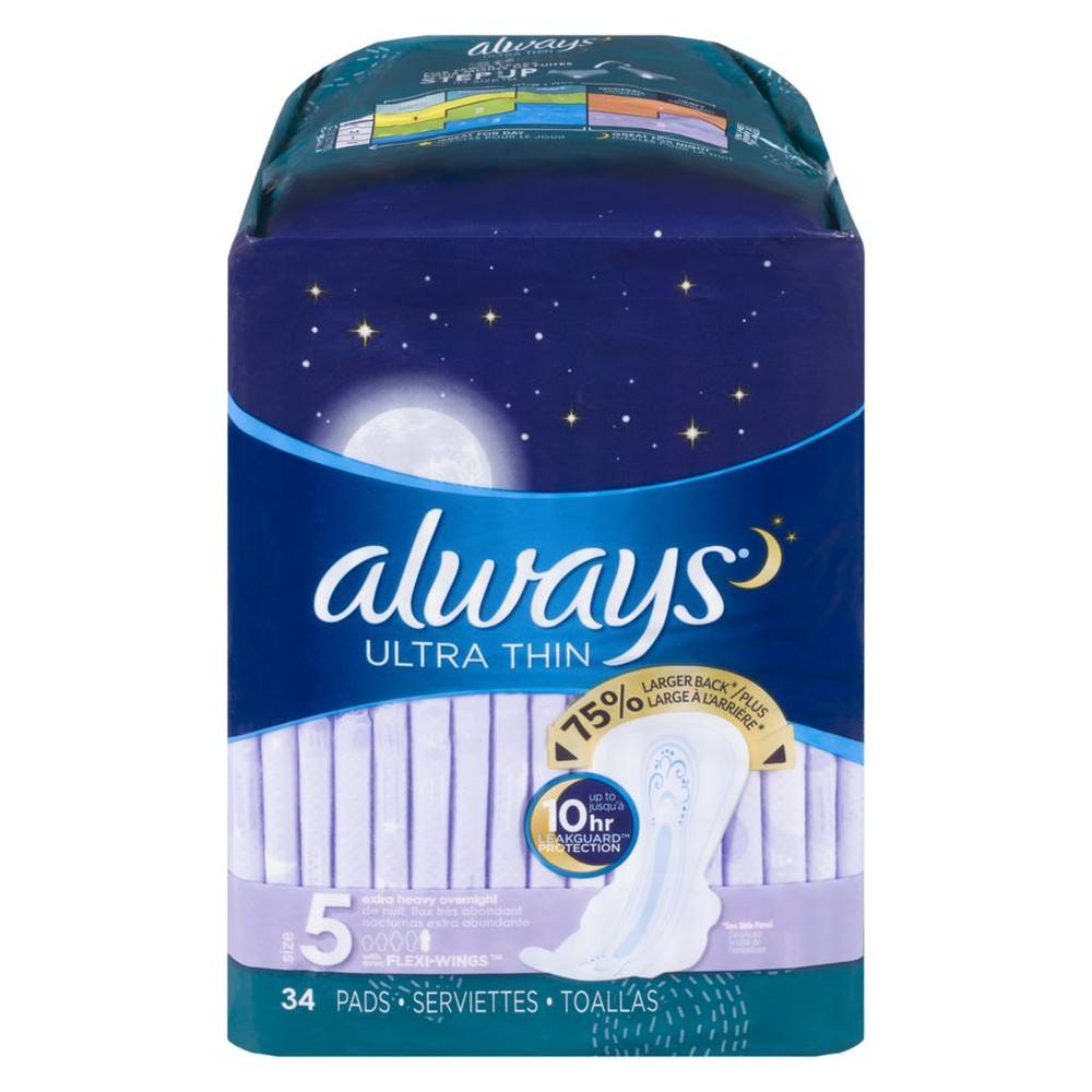 Always Ultra Thin Overnight Pads, Extra Heavy With Wings (80 g)