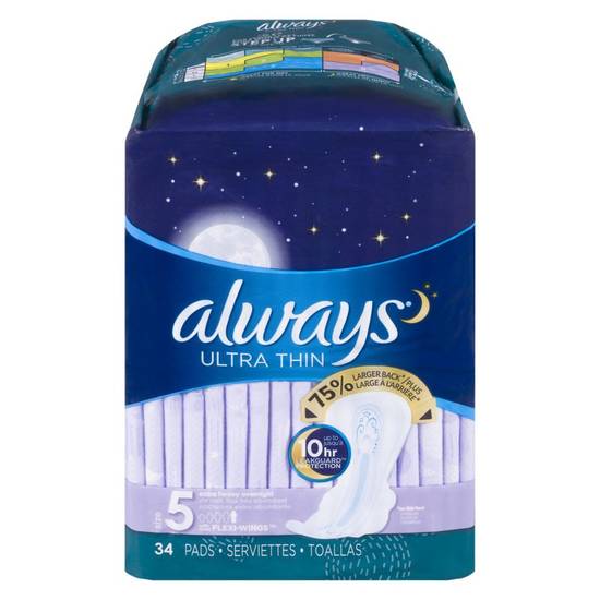 Always Ultra Thin Overnight Pads, Extra Heavy With Wings (34 ea)
