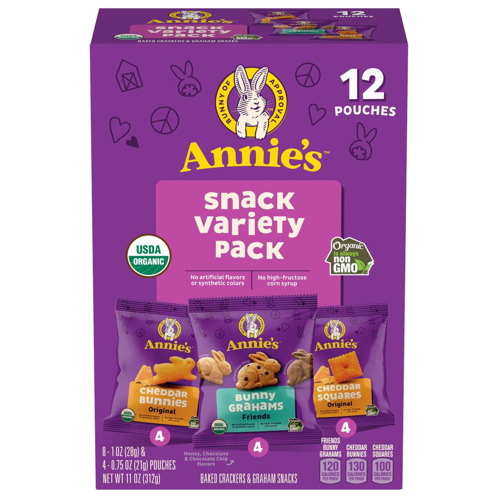 Annie's Homegrown Snack Variety pack Organic Baked Snack Crackers & Graham Snacks (11 oz)