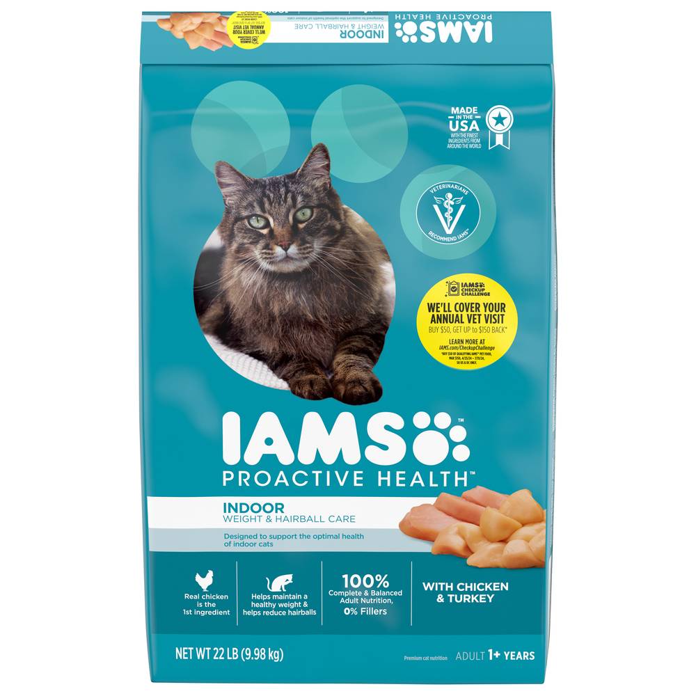 Iams Proactive Health Adult Indoor Weight Control & Hairball Control Dry Cat Food (chicken- turkey-garden green)