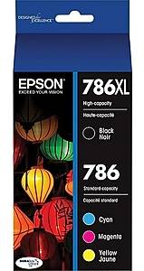 Epson T786XL/T786 Black High Yield and Cyan/Magenta/Yellow Standard Yield Ink Cartridge, 4/Pack (T786XL-BCS)