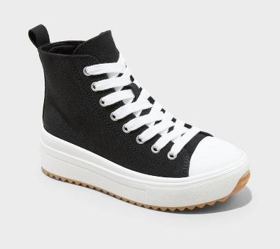 Kids' Blakely High-Top Sneakers - art class™ Black 4: Zipper Lace-Up, Cushioned Insole, Canvas, Medium Width, Closed Round Toe