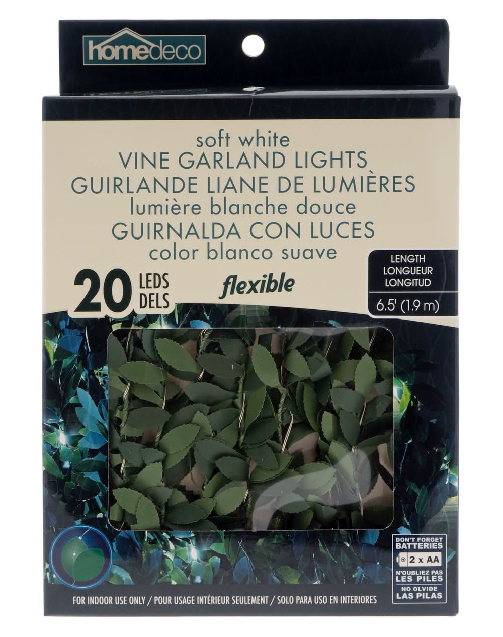 Vine Garland Led String Lights With Large Leaves, Soft White